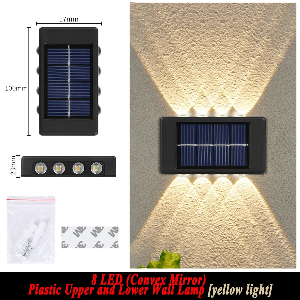 Solar Wall Lamp Outdoor 4/6/8/10/12/16LED Light Waterproof Up And Down Luminous Lighting Balcony Yard Garden Decoration Lights