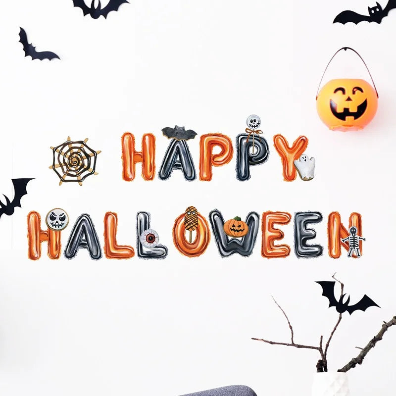 Halloween Letters Wall Stickers Self-adhesive PVC Pumpkin Head Happy Halloween Pattern Wall Decals for Home Festival Decoration