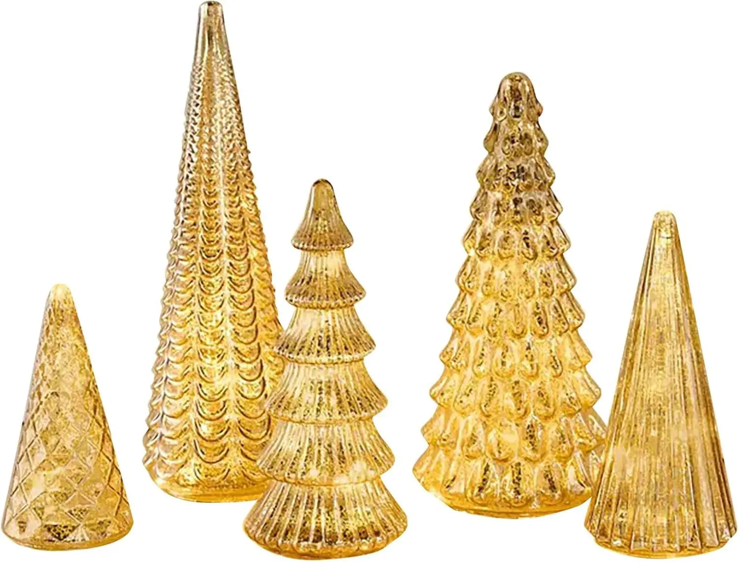 Set of 5 3D Printing Illuminated Trees, Upgrade Christmas Trees LED, Gold Tree Figurine for Home Party Mantel Decor Xmas Gift