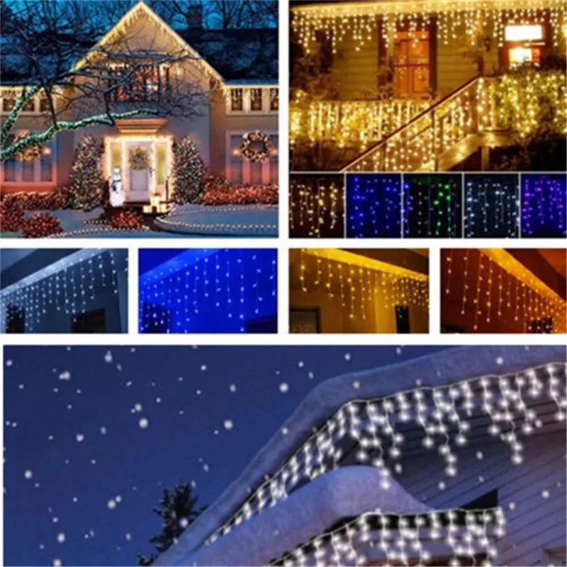 Outdoor Decoration 5m Droop 0.4-0.6m Curtain Icicle Led String Lights 220V 110V Garden Xmas Luminaria Garland Decorative Lights