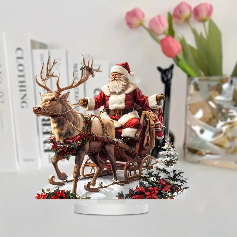 2D Acrylic Santa Claus Sleigh with Reindeer Tabletop Outdoor Decoration for Christmas 2025 Xmas Navidad Party Supplies
