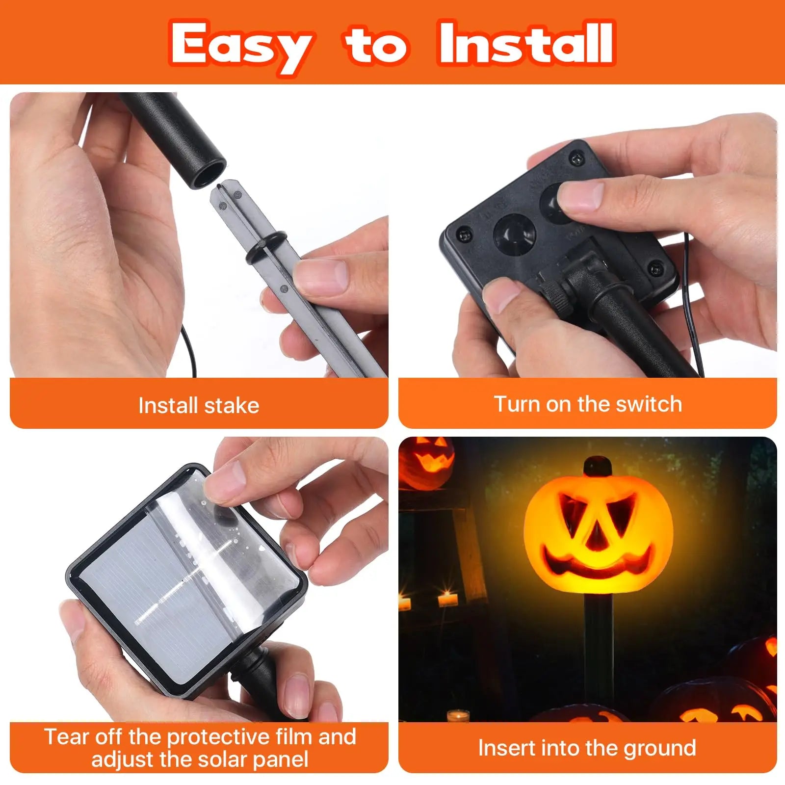 5PCS/Set Pumpkin,Ghost Solar Halloween Lights Outdoor Waterproof Pathway Light Garden Home Decoration Lamp Halloween Accessories