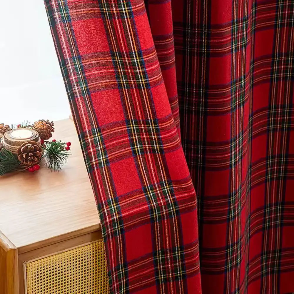 1pc Christmas Red Plaid Curtain Festive Window Decor for Holiday Kitchen Dining Room Dropshipping