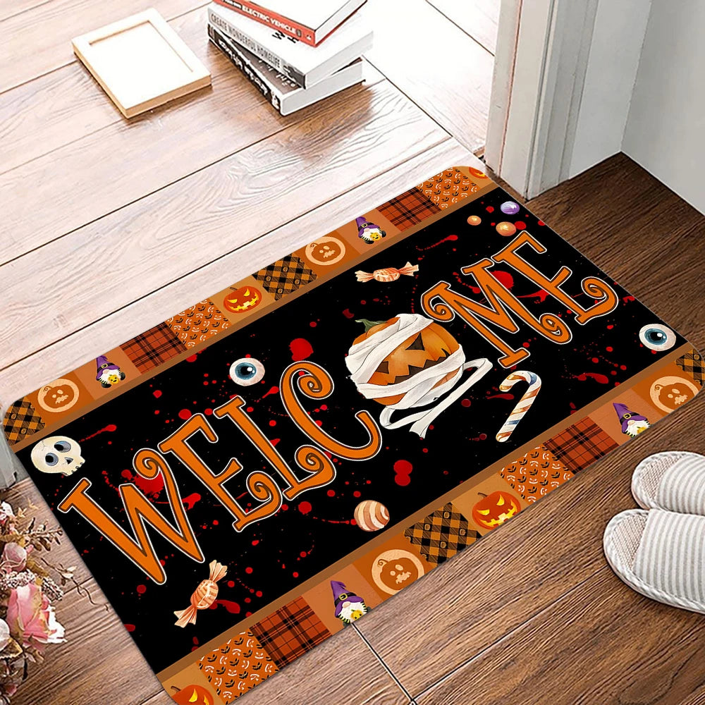 Halloween Ghost Pumpkin Printed Kitchen Carpet Living Room Dining Room Laundry Floor Mat Bath Balcony Hallway Non-slip Door Mat