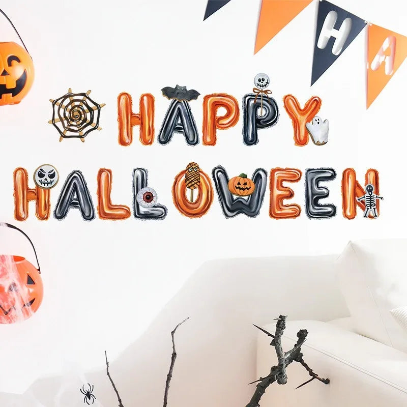 Halloween Letters Wall Stickers Self-adhesive PVC Pumpkin Head Happy Halloween Pattern Wall Decals for Home Festival Decoration
