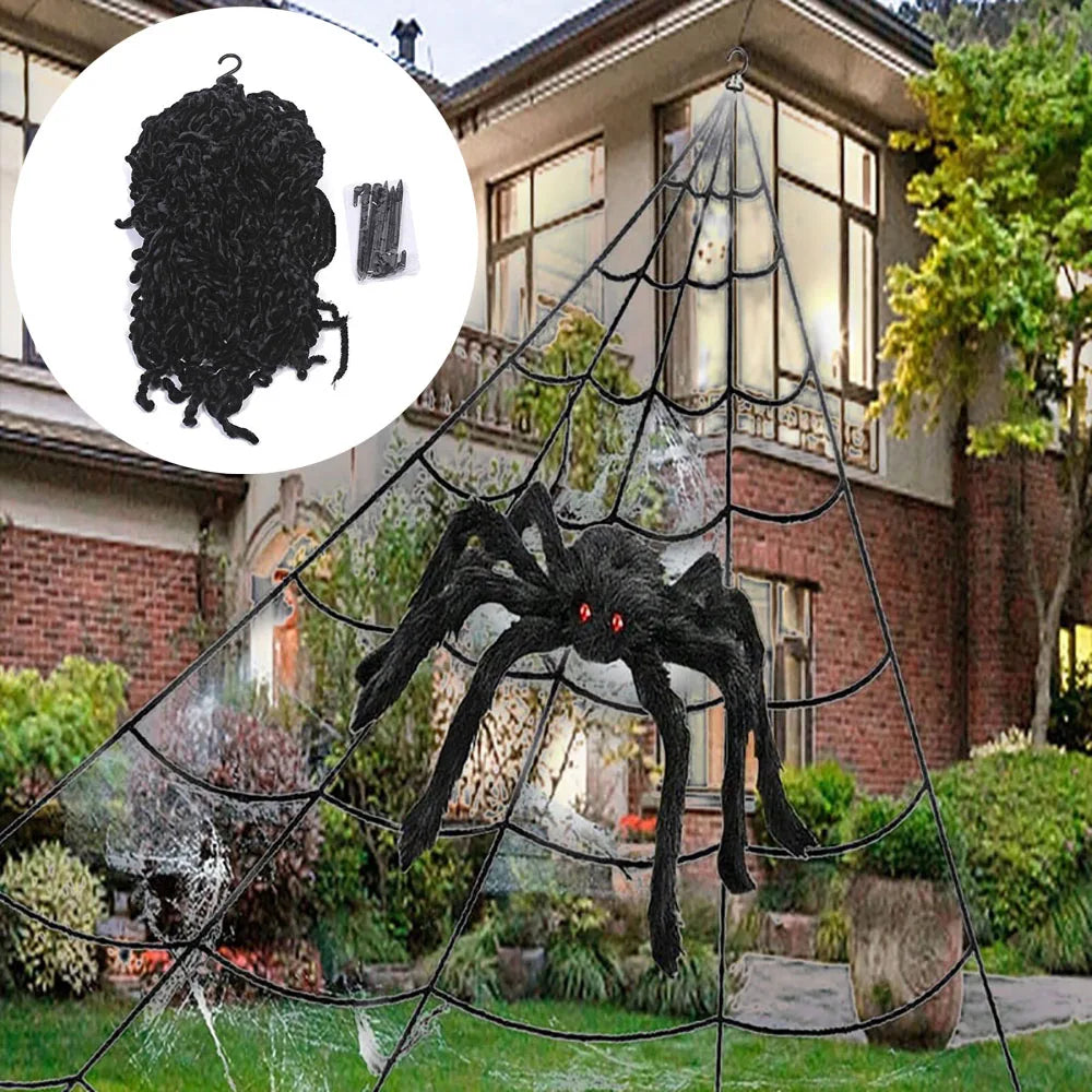 Halloween Triangle Spider Web,5m Large Plush Simulation Spider Web,Haunted Home Outdoor Yard Decoration Props