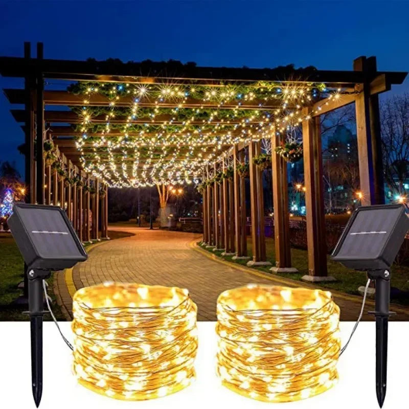 Led Solar Fairy String Lights 8 Modes Christmas Led Light Outdoor Garden Patio Wire Garland Light Christmas Lights