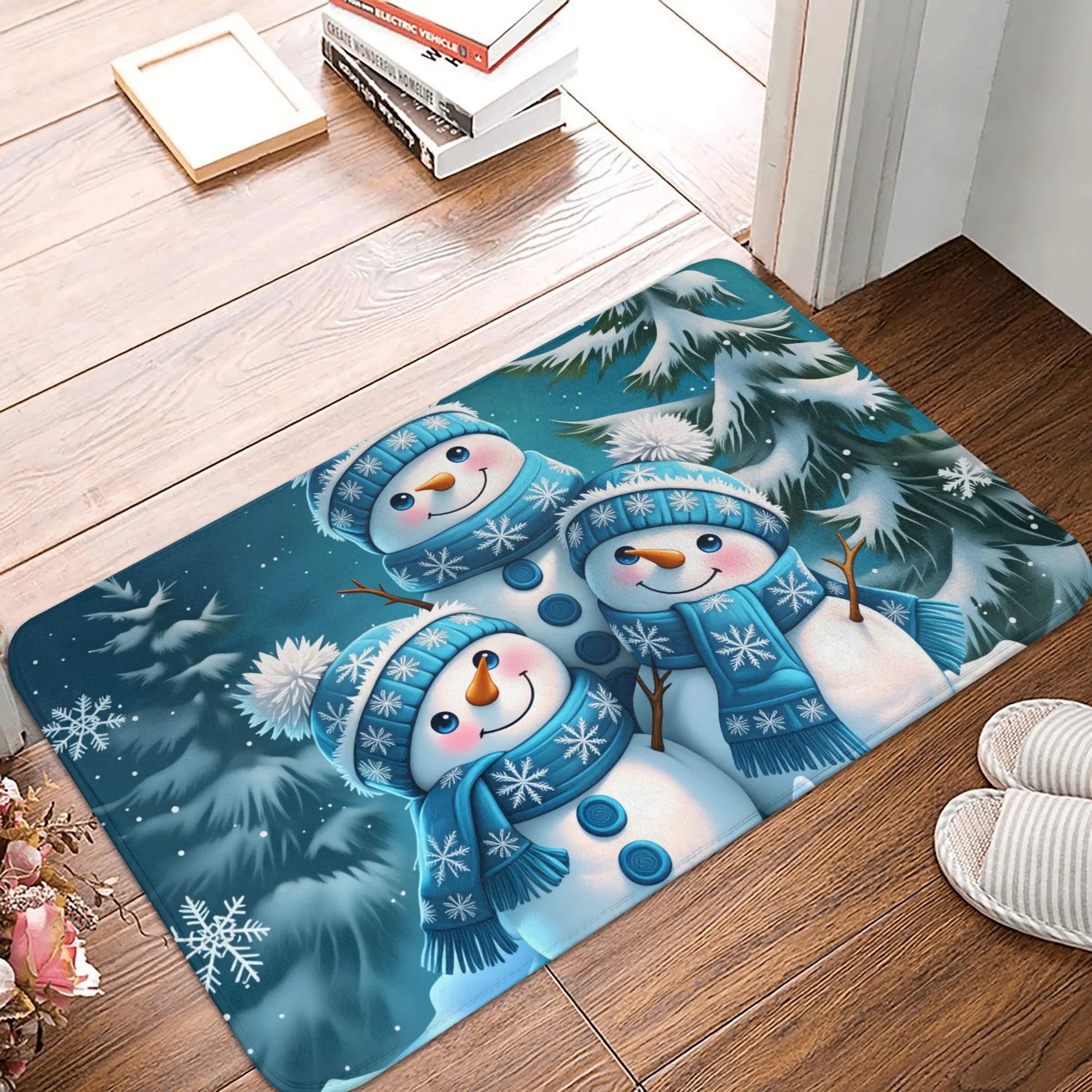Snowman Pattern Merry Christmas Doormat Non-Slip Entrance Kitchen Bath Door Floor Mat  Toilet Carpet Rug