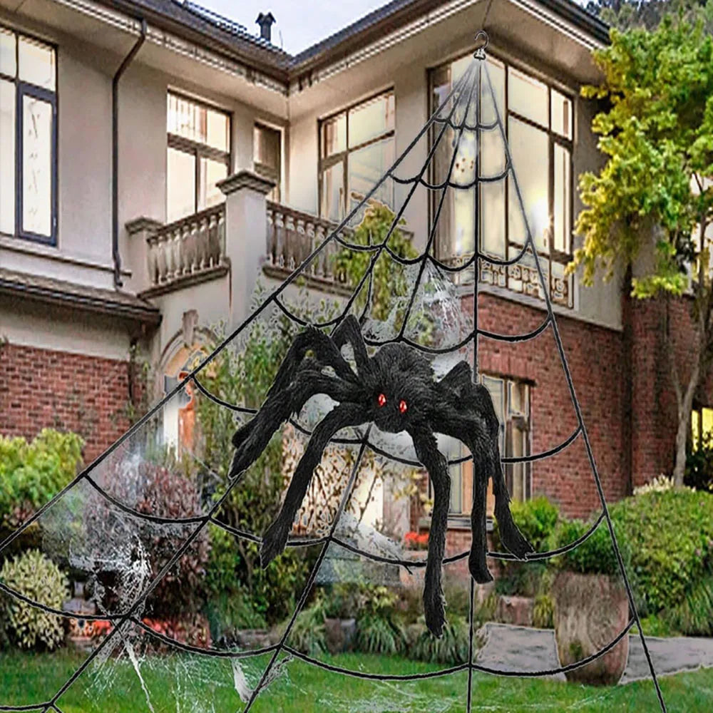Halloween Triangle Spider Web,5m Large Plush Simulation Spider Web,Haunted Home Outdoor Yard Decoration Props