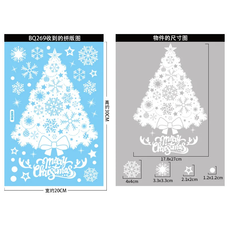 2025 Christmas Window Glass Stickers White Santa Claus Snowman Snowflake Xmas Tree Window Stickers Kids DIY Happy New Year 2026