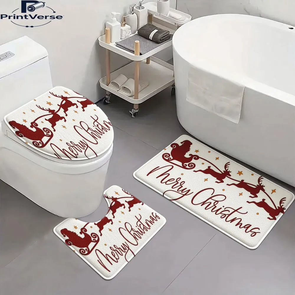 3pcs Forest-inspired Merry Christmas 2 The Perfect Bathroom Suitable for toilets and bathroom doorways, Toilet Decor And Accesso