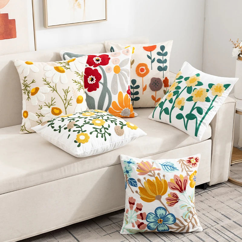 LANMOLIFE Pure Cotton Embroidery Office Cushion Pillowcase Car Cushion Cover45X45CM Lumbar Pillowcase Sofa Pillowcase