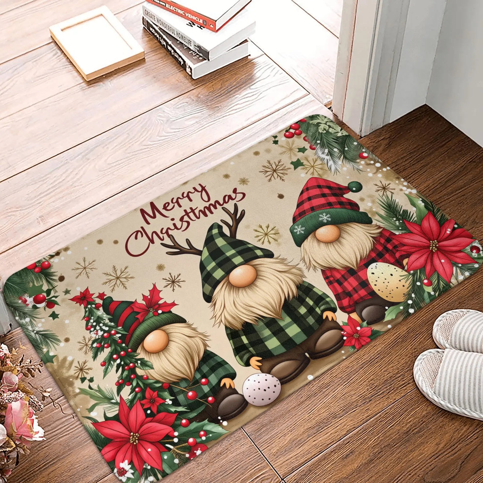 Snowman Pattern Merry Christmas Doormat Non-Slip Entrance Kitchen Bath Door Floor Mat  Toilet Carpet Rug