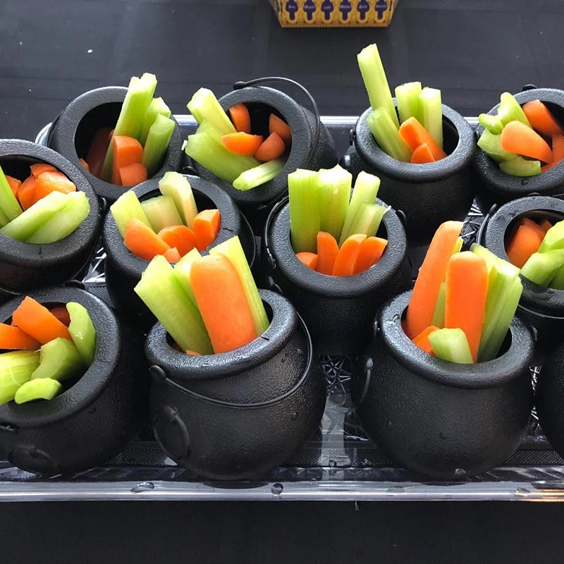 6/12/18pcs Halloween Candy Bucket Mini Black Candy Kettles Cauldron Pot Trick Or Treat Holder Halloween Party Decoration Prop