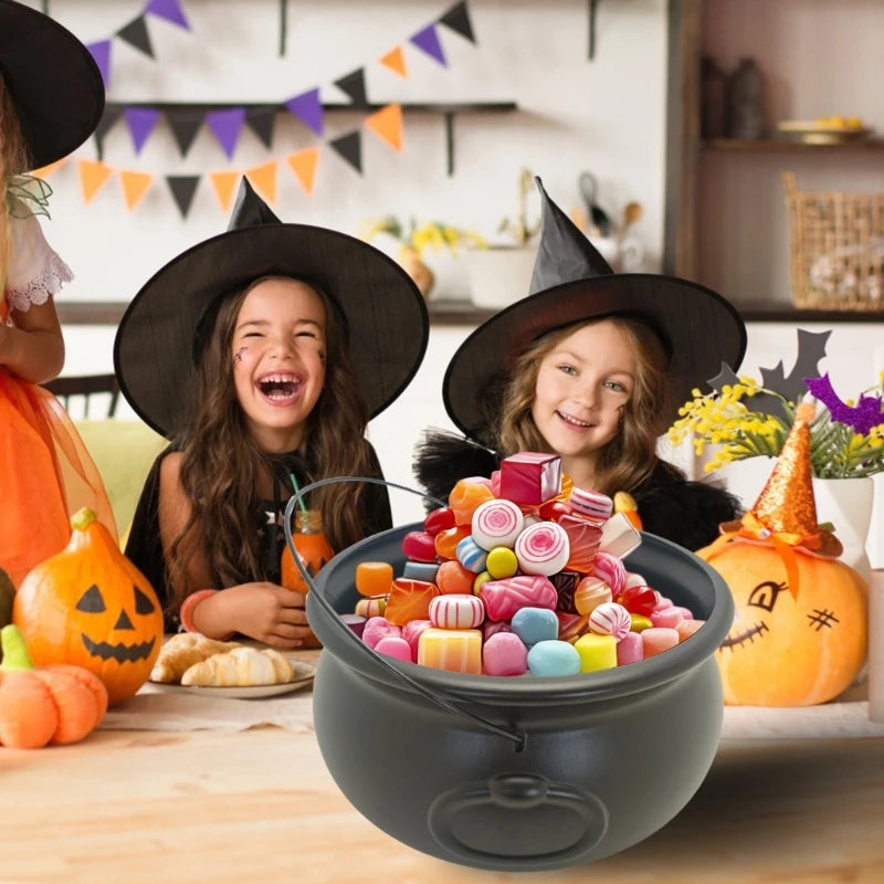32cm Large 12Inch Black Cauldron Kettle Bucket Witches Sweets Candy Bowl for Halloween Trick or Treating Party Decoration