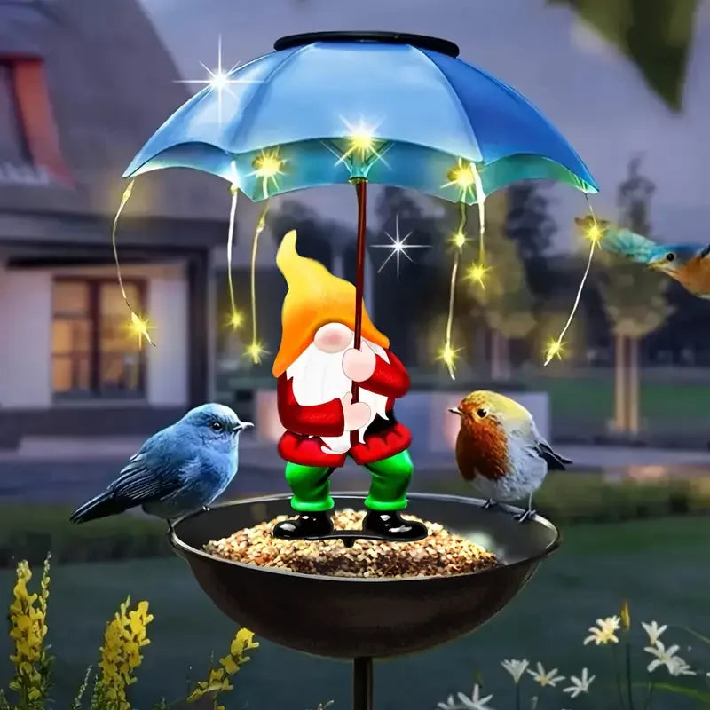 1/2PCS Elf Statue Solar Automatic Bird Feeder with Warm White Solar String Light Outdoor Garden Decor Bird Feeder for Patio Lawn