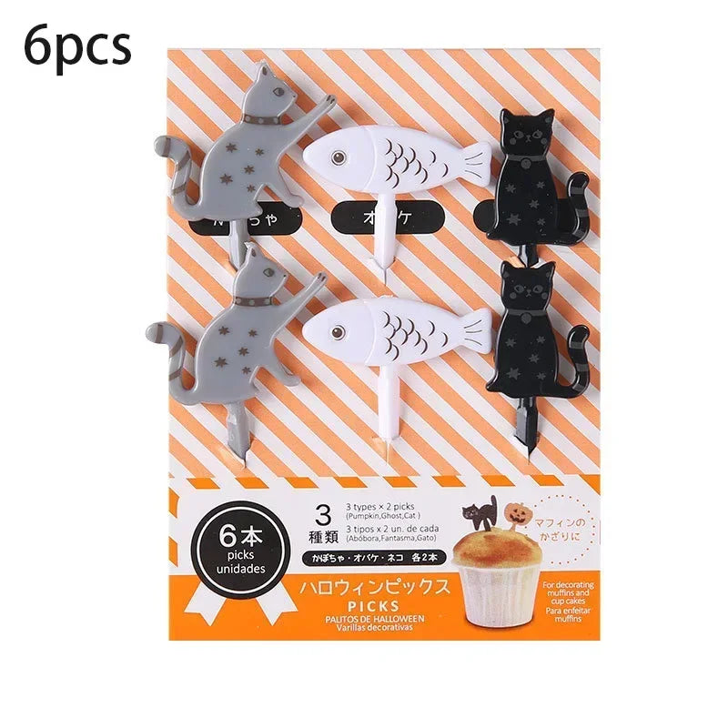 Halloween Series Plastic Fruit Fork Set Cute Cartoon Shape Cake Dessert Forks Decorations Children Lunches Toothpick Supplies