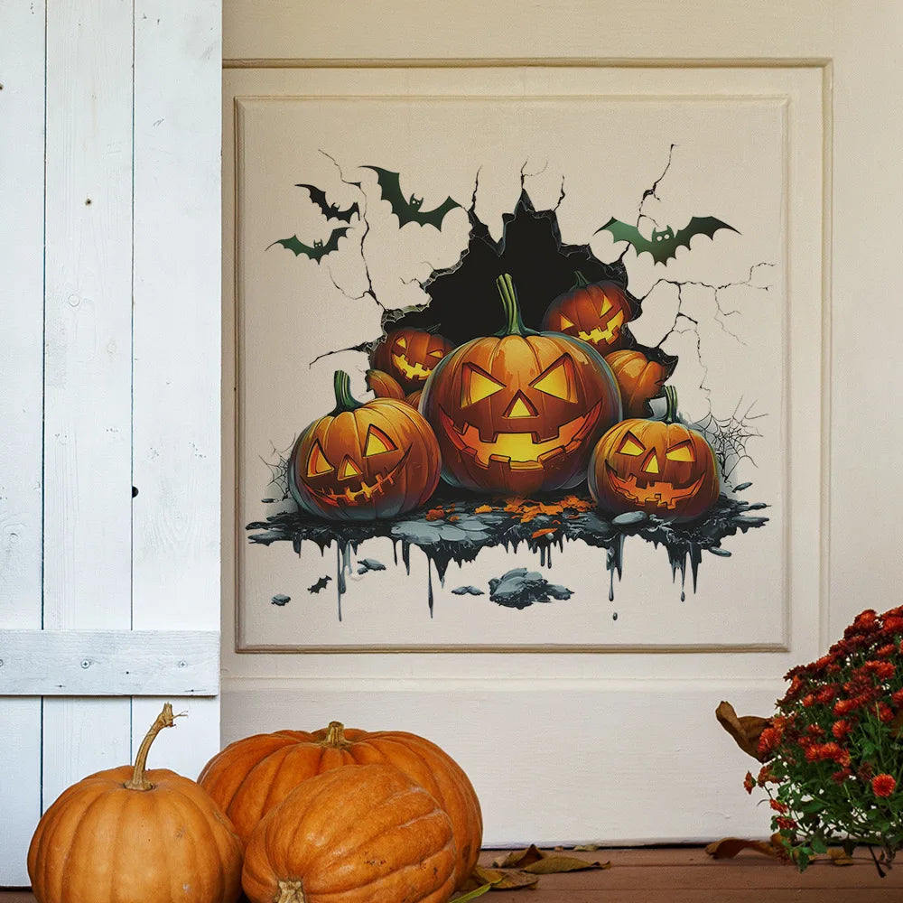 Halloween Wall-breaking Pumpkin Bat Wall Stickers, Suitable for Bedroom and Living Room Wall Decoration Stickers