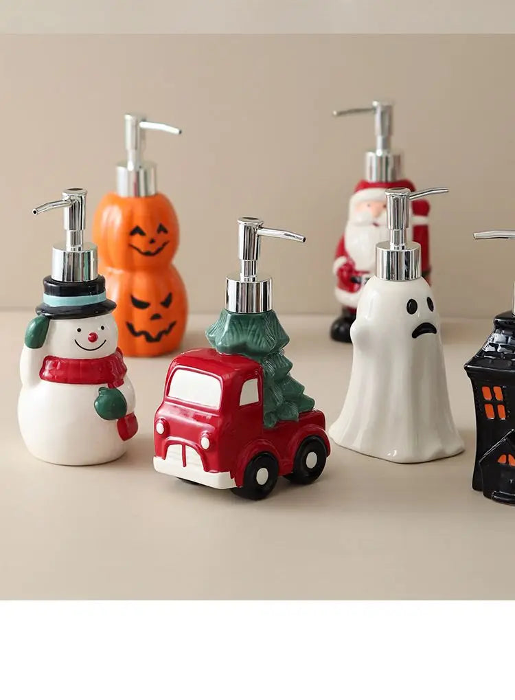 Painted Christmas Ceramic Lotion Bottle Hand Sanitizer Shampoo Moisture Bottled Hotel Press Soap Dispenser Bathroom Accessories