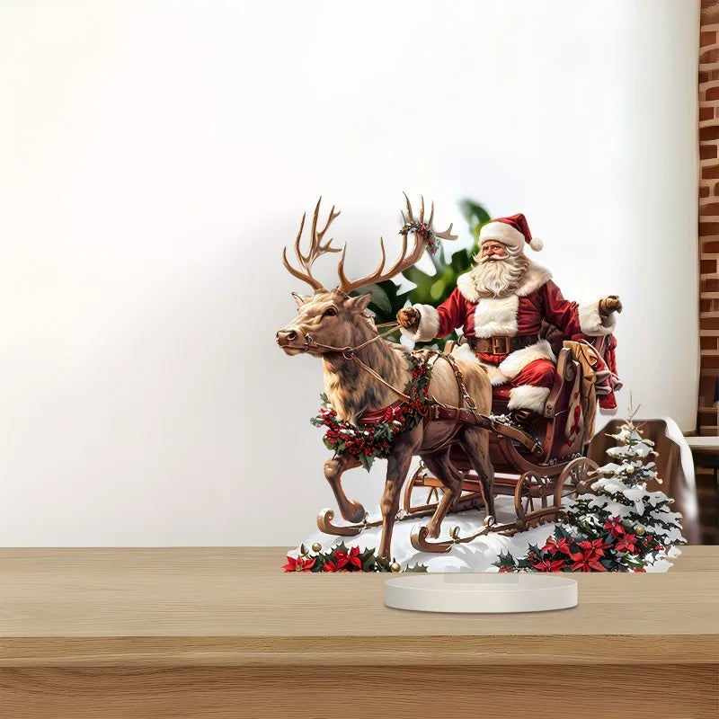 2D Acrylic Santa Claus Sleigh with Reindeer Tabletop Outdoor Decoration for Christmas 2025 Xmas Navidad Party Supplies