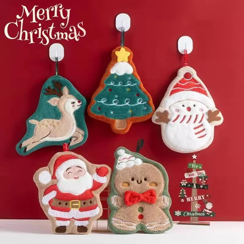 New Cartoon Snowman Christmas Towel - Coral Fleece Absorbent Cleaning Cloth for Kitchen Bathroom Xmas Gifts