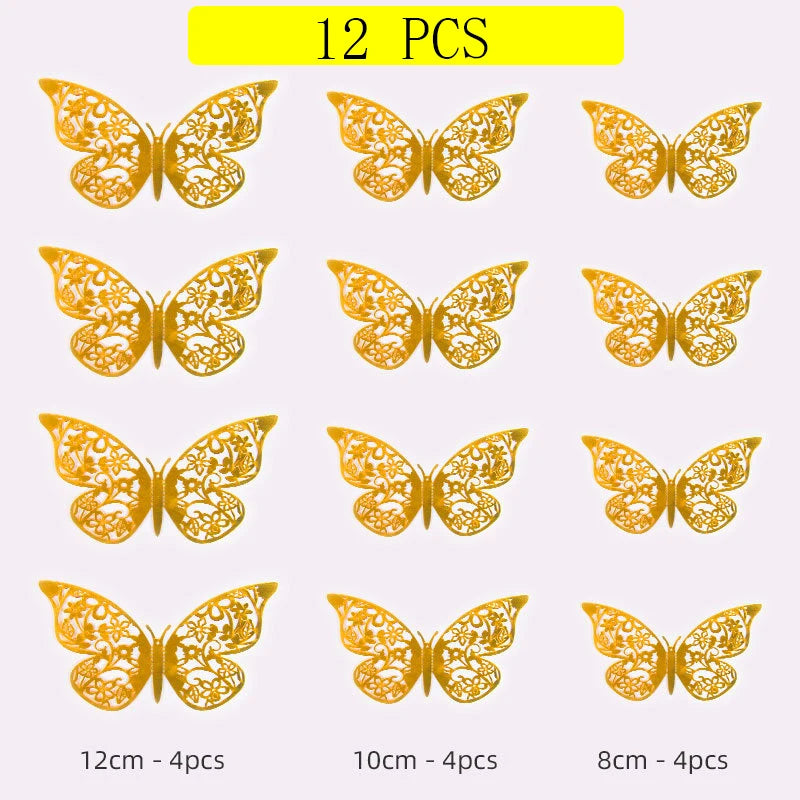 12Pcs Fashion 3D Hollow Butterfly Creative Wall Sticker For DIY Wall Stickers Modern Wall Art Home Decorations DIY Gift