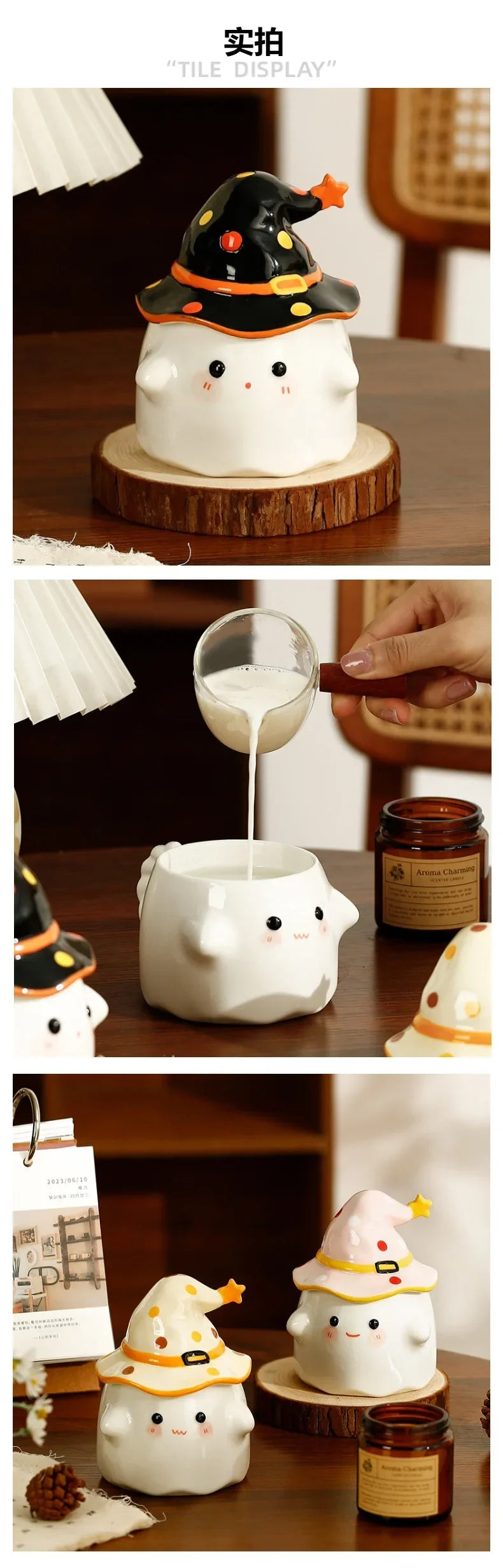 Creative Funny Ghost Ceramic Mugs Coffee Cups with Lids Office Afternoon Tea Coffee Cup Halloween Easter Gifts Friends