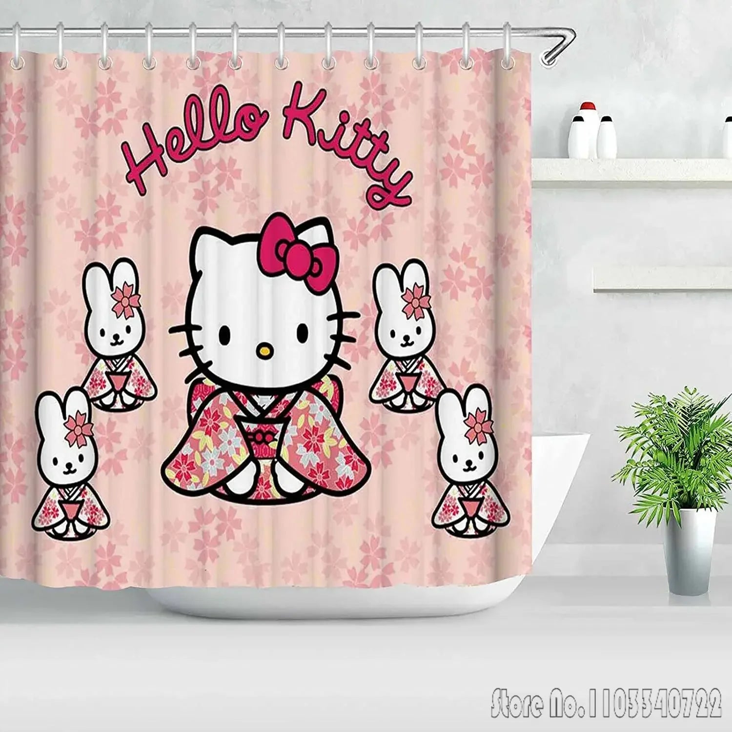 Hello Kitty Shower Curtain Cute Printed Cartoon Bathroom Accessories Decor Sets Full Set Luxury Curtains Home Decor Anime