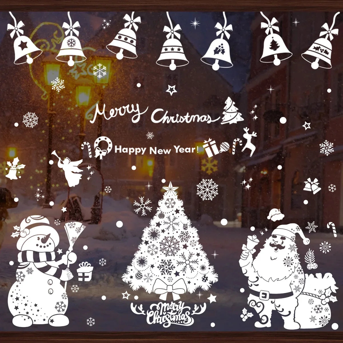 2025 Christmas Window Glass Stickers White Santa Claus Snowman Snowflake Xmas Tree Window Stickers Kids DIY Happy New Year 2026