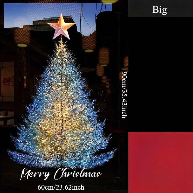 Big Size Christmas Tree Glass Window Stickers Blue Pine Needle Xmas Tree Electrostatic Decals Store Window Display Decoration