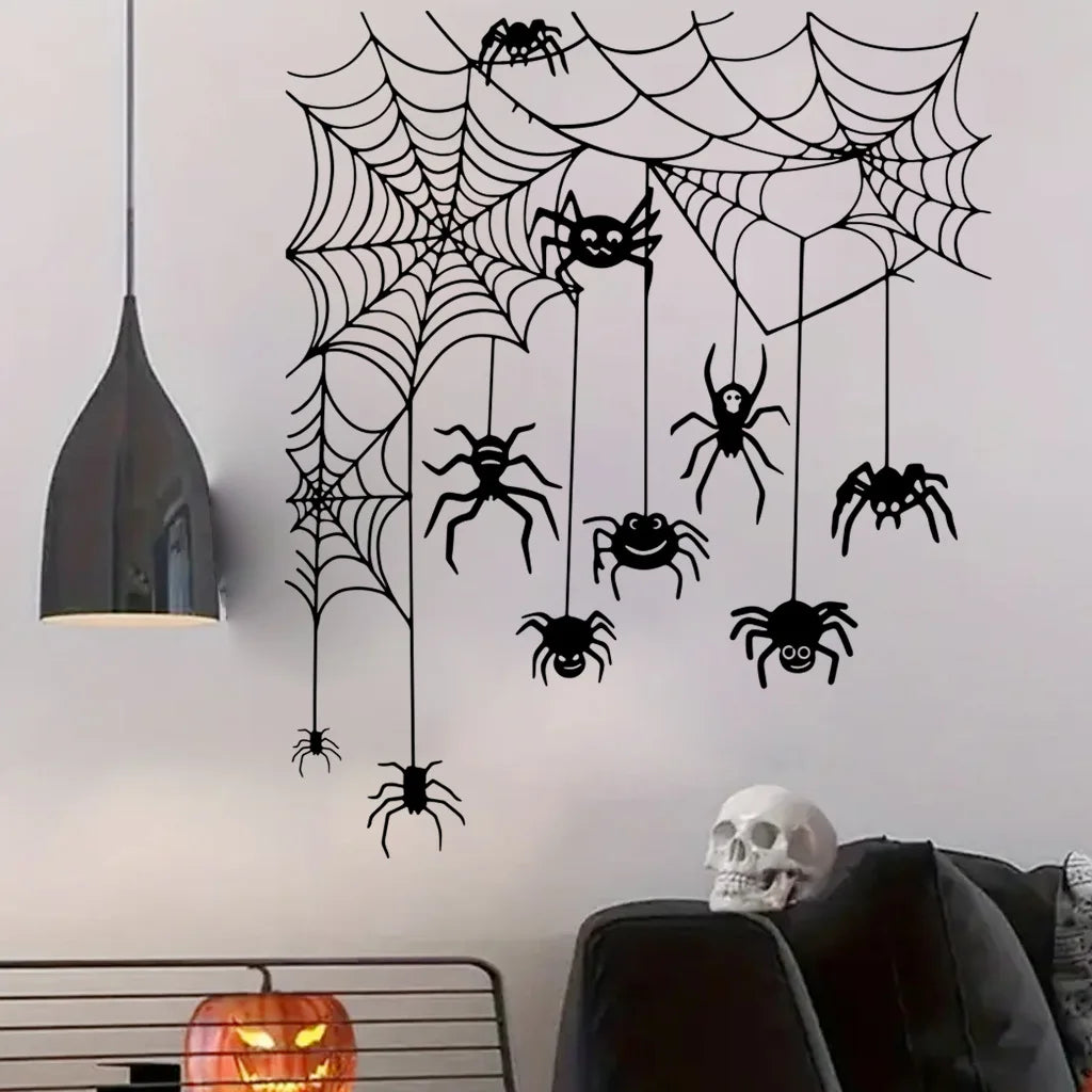 Halloween Wall Sticker Spooky Halloween Door Topper Wall Sticker Set Witch Ghost Black Cat Spiderweb Pumpkin Window for Festive