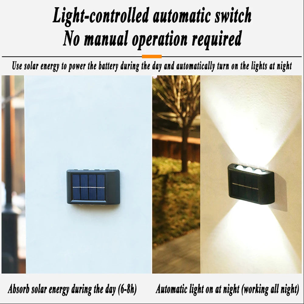 Solar Wall Lamp Outdoor 4/6/8/10/12/16LED Light Waterproof Up And Down Luminous Lighting Balcony Yard Garden Decoration Lights