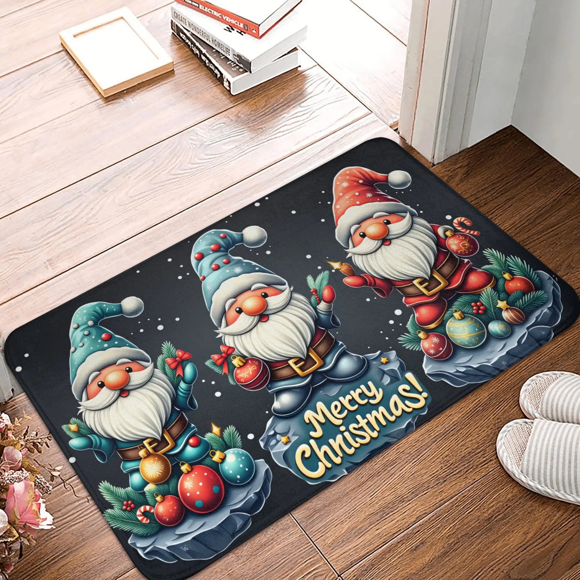 Snowman Pattern Merry Christmas Doormat Non-Slip Entrance Kitchen Bath Door Floor Mat  Toilet Carpet Rug