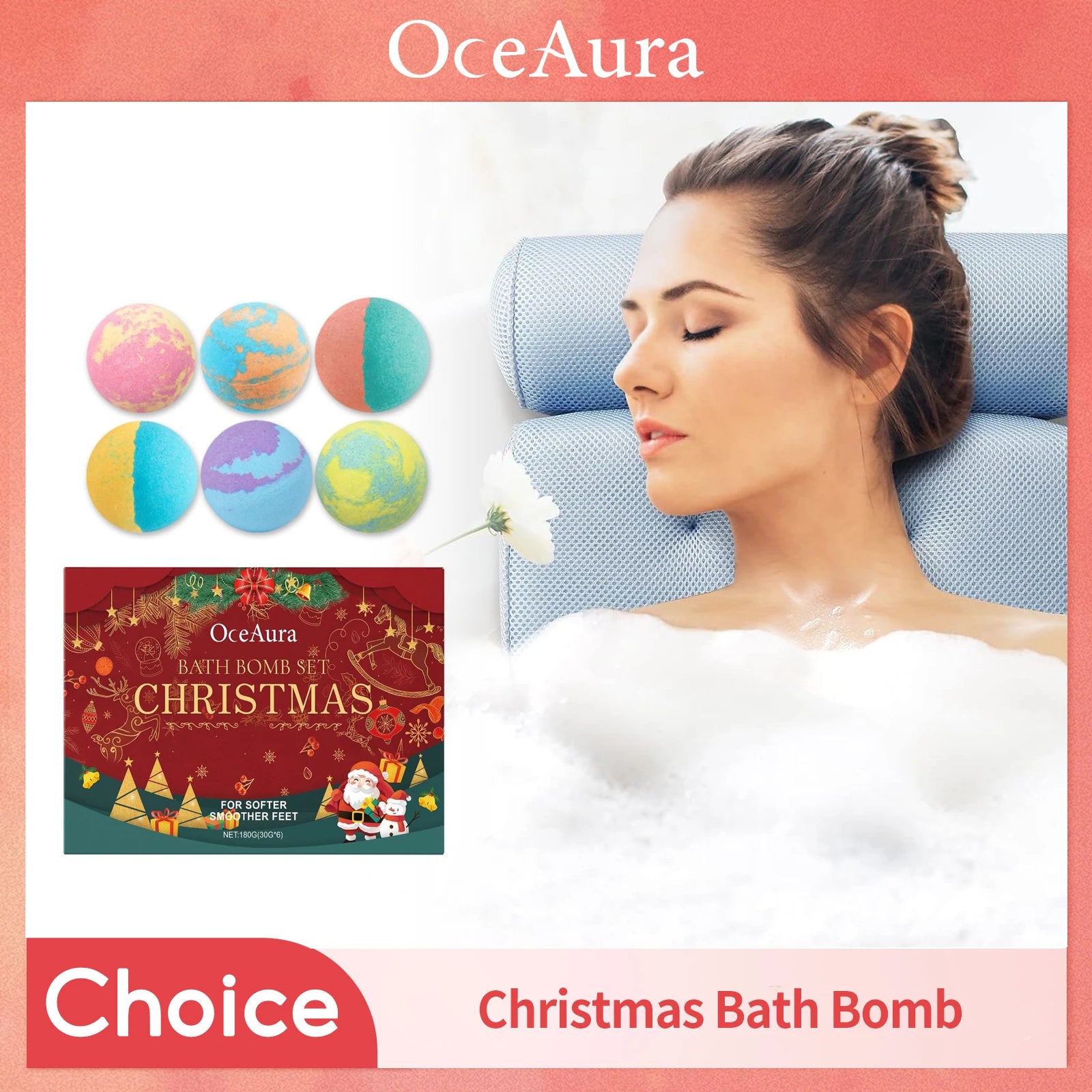 6pcs Christmas Bath Bombs Deep Moisturizing Exfoliating Body Relaxation Relieving Stress Aromatherapy Shower Handmade Salt Balls