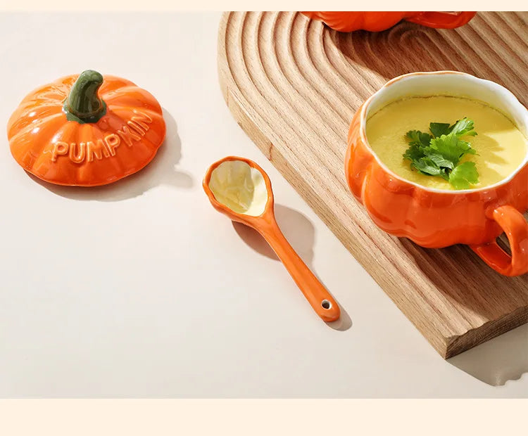Pumpkin Mug Ceramic Cup with Spoon Halloween Creative with Handle Scalding-proof Cute Style Breakfast Milk Cups Coffee Mug