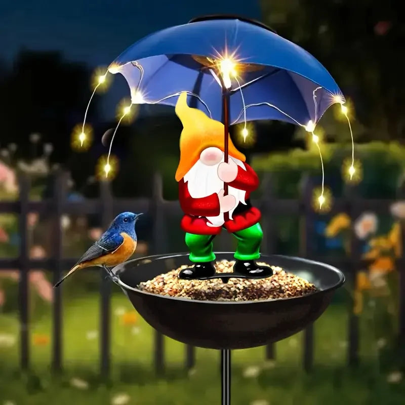 1/2PCS Elf Statue Solar Automatic Bird Feeder with Warm White Solar String Light Outdoor Garden Decor Bird Feeder for Patio Lawn