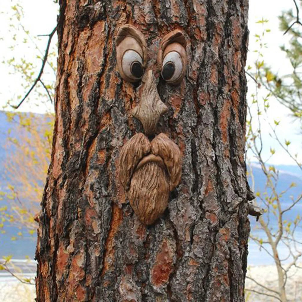 Peeker Yard Art Outdoor Tree Funny Old Man Face Sculpture Whimsical Tree Face Garden Decoration