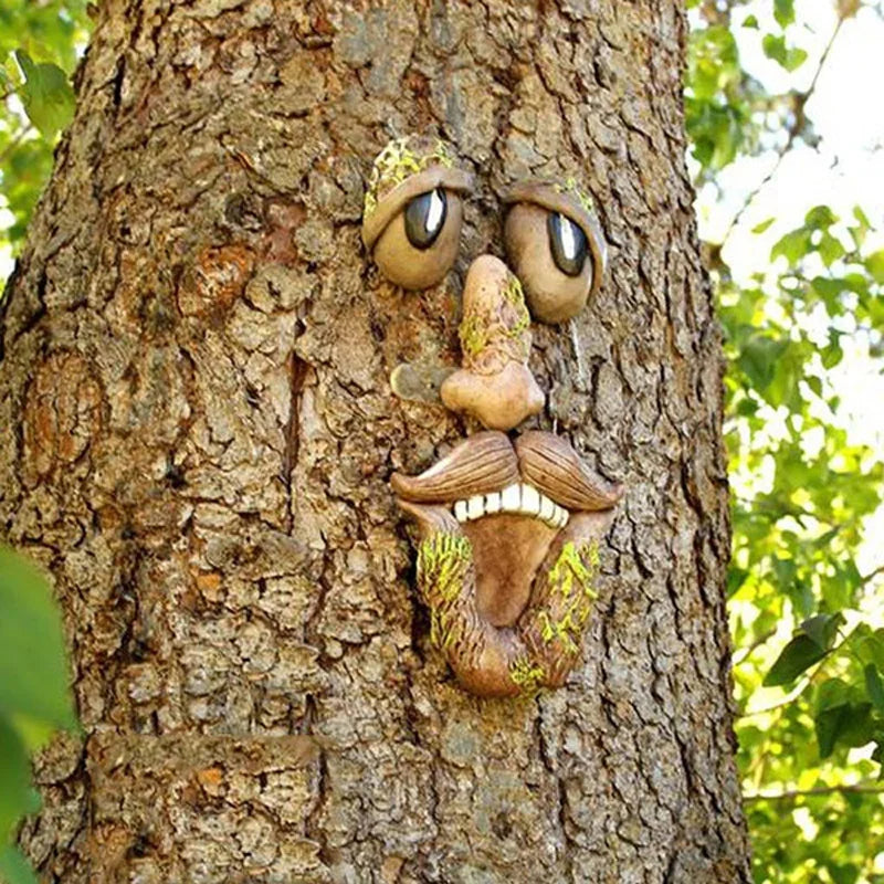 Peeker Yard Art Outdoor Tree Funny Old Man Face Sculpture Whimsical Tree Face Garden Decoration