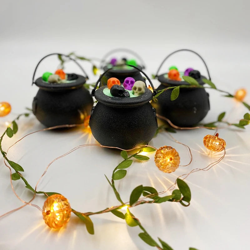 6/12/18pcs Halloween Candy Bucket Mini Black Candy Kettles Cauldron Pot Trick Or Treat Holder Halloween Party Decoration Prop