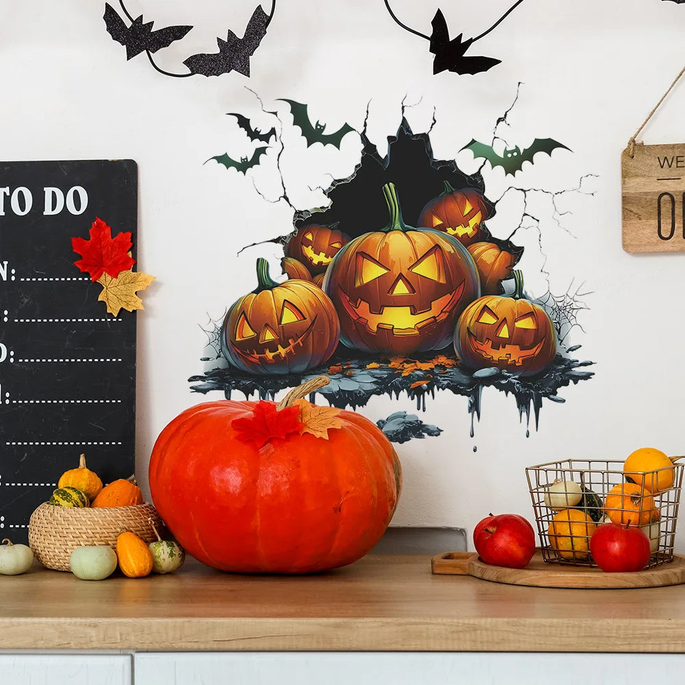 Halloween Wall-breaking Pumpkin Bat Wall Stickers, Suitable for Bedroom and Living Room Wall Decoration Stickers