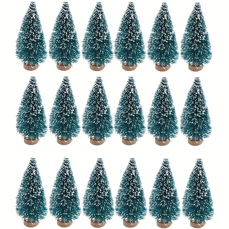 24pcs, Mini Christmas Sisal Snow Frost Tree with Wooden Bottling Brush - Perfect Desktop Tree for Christmas Party and Home Decor
