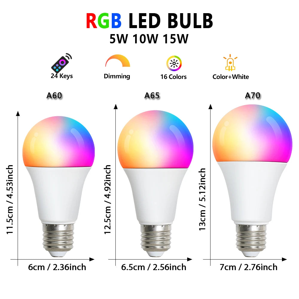 24 Key Remote Control Smart Lamp Atmosphere Light 16 Colors RGB Bulb LED Multicolor Bulb E27 220V Household Lighting Dimmable