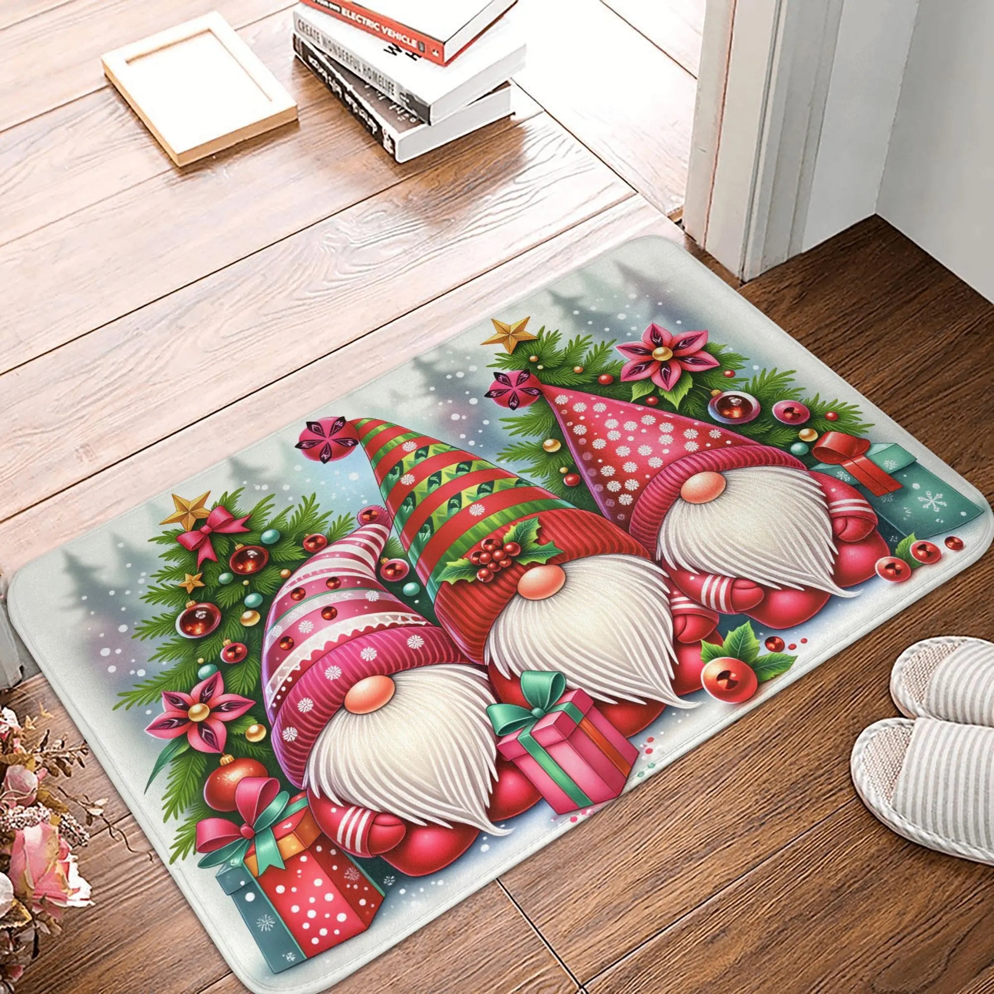 Snowman Pattern Merry Christmas Doormat Non-Slip Entrance Kitchen Bath Door Floor Mat  Toilet Carpet Rug