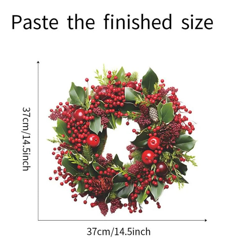 Merry Christmas Wreath Wall Stickers Self-adhesive PVC Red Berry Garland Wallpaper for Home Room 2025 Happy New Year Wall Decor