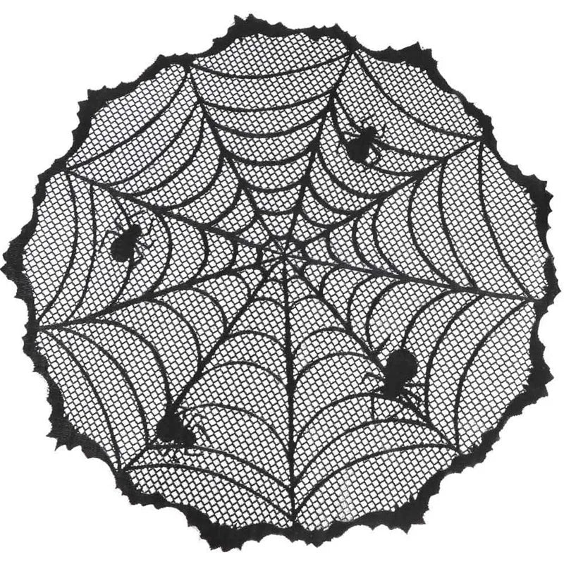 Halloween Spiderweb Tablecloth Black Lace Cobweb Decor with Spiders for Fireplace Mantle Kitchen Party Table Decorations