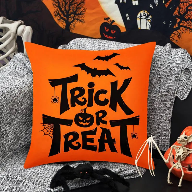 Halloween Linen Cushion Cover Trick or Treat Theme Pillowcase Cartoon Pumpkin Ghost Pillow Cover Halloween Party Decoration 2025