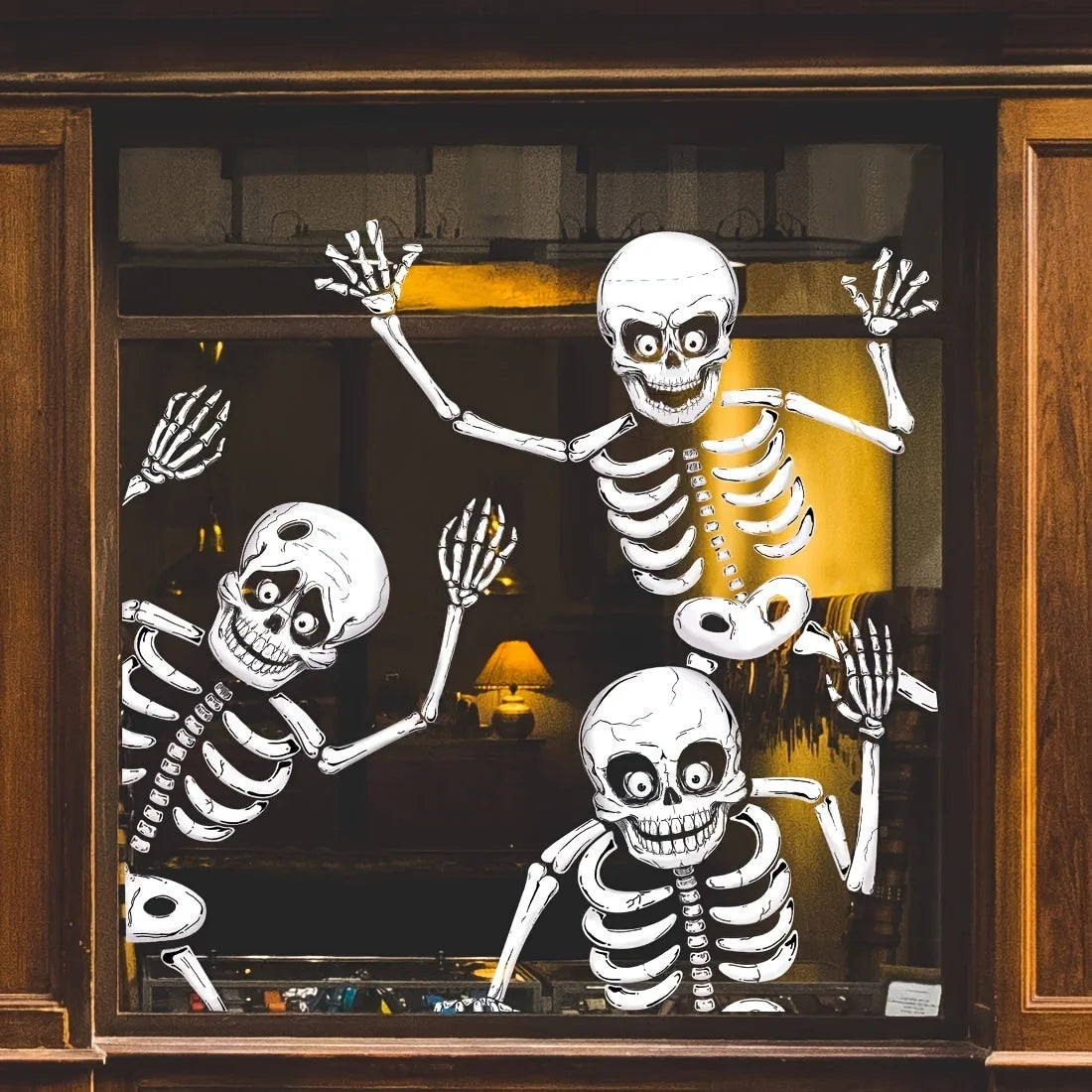 4-Pack Halloween Skeleton Window Clings - PVC Static Sticker Decal for Halloween Party Decoration Reusable Window and Wall Decor
