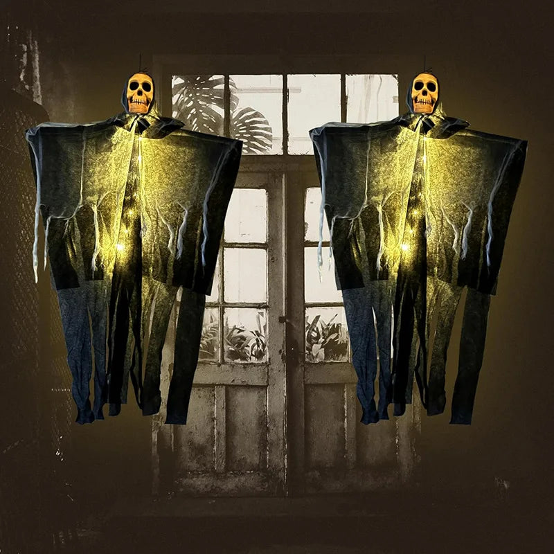 1pcs Halloween Glowing Skull Skeleton Gauze Hanging Ghost Home Outdoor Garden Decoration Halloween Party Horror Ghost Props 2025