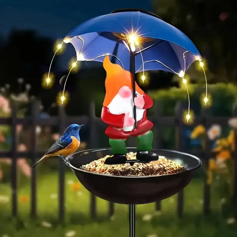 1/2PCS Elf Statue Solar Automatic Bird Feeder with Warm White Solar String Light Outdoor Garden Decor Bird Feeder for Patio Lawn