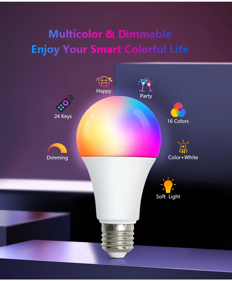 24 Key Remote Control Smart Lamp Atmosphere Light 16 Colors RGB Bulb LED Multicolor Bulb E27 220V Household Lighting Dimmable